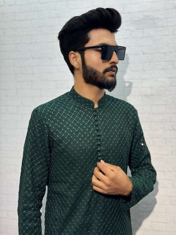 Dazzling Bottle Green Kurta Pajama