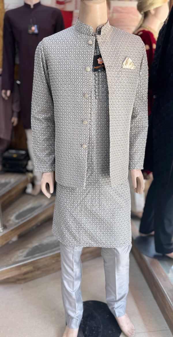 Silver Grey Green Waist coat