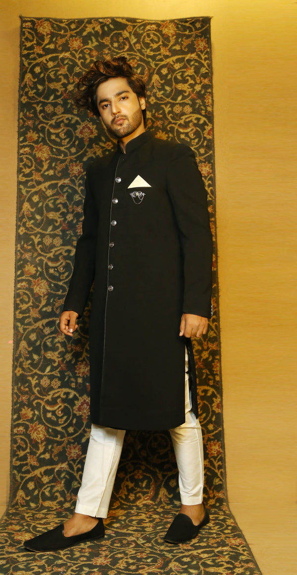 Jet Black Plain Sherwani