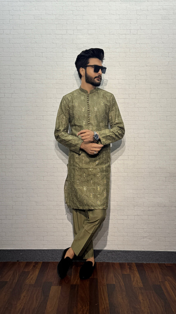 Mehrab Mehandi Green Kurta Pyjama