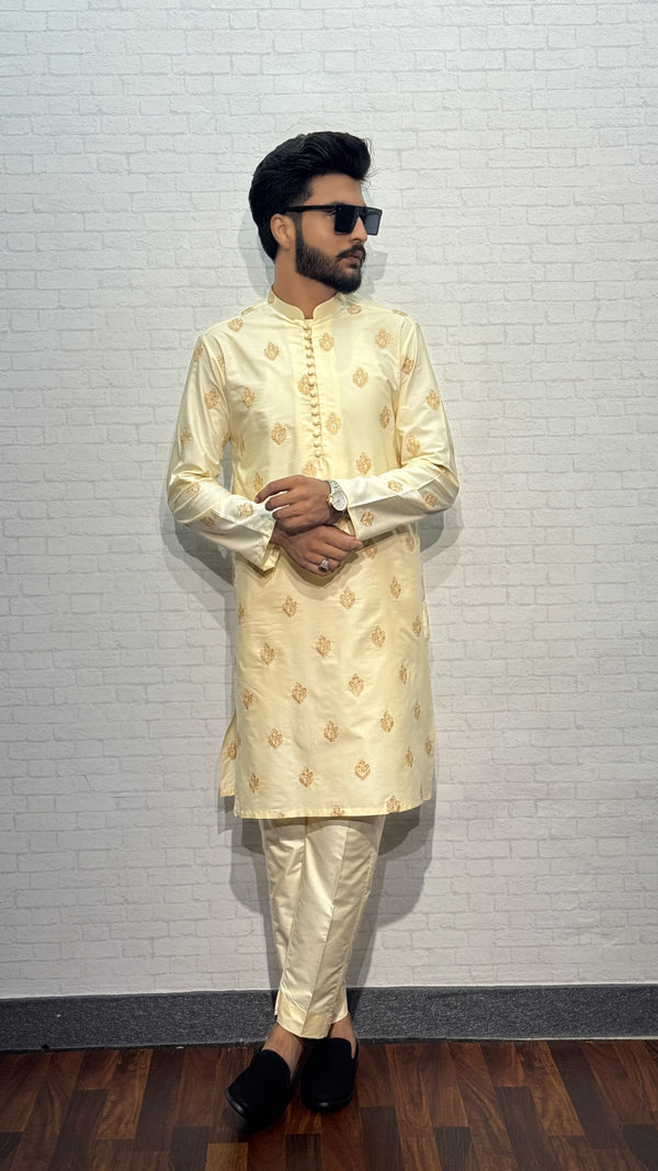 Motif Light Fawn Kurta Pyjama