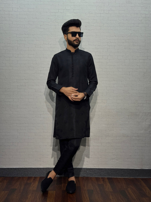 Motif Black Kurta Pyjama