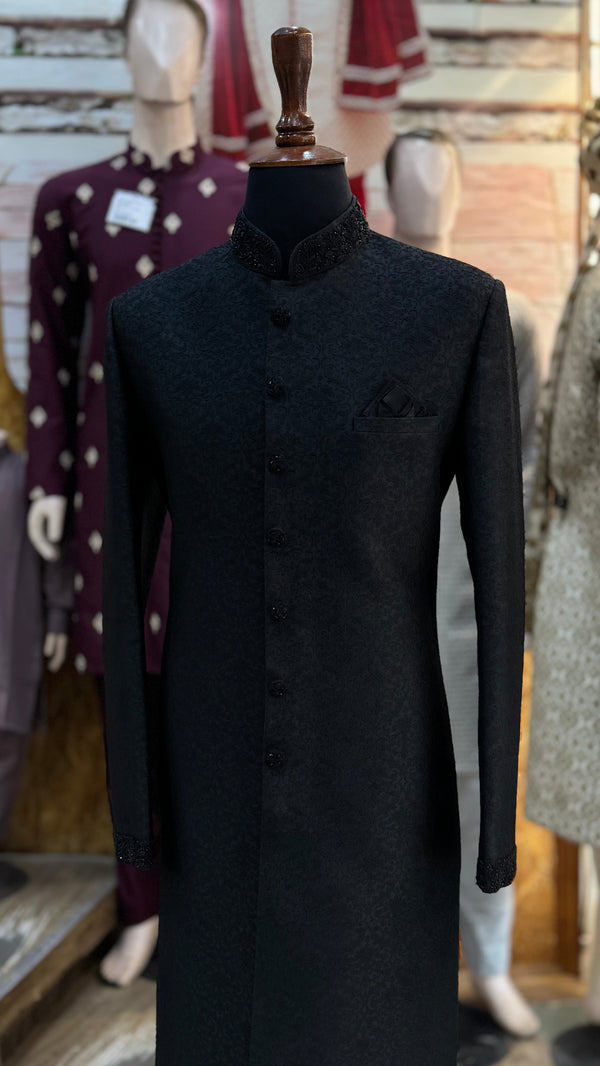 Jamsori Black Sherwani Set
