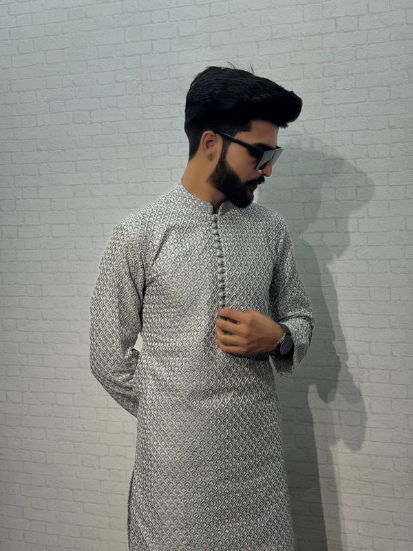 Mystical Silver Grey Kurta Pyjama