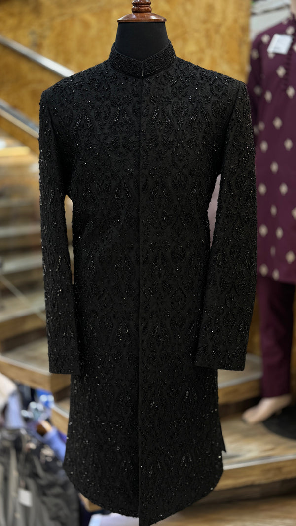 Black Embellished Sherwani Set