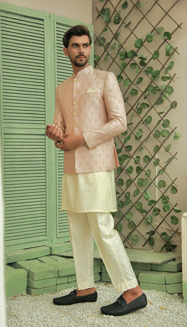Light Pink Embroidered Prince Coat For Men's