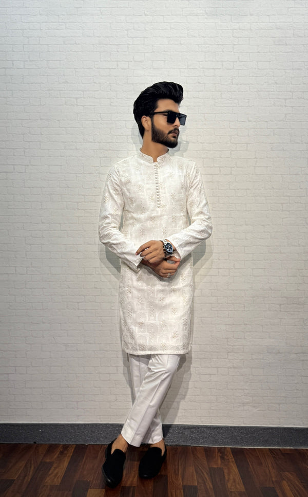 Mehrab Off White Kurta Pyjama