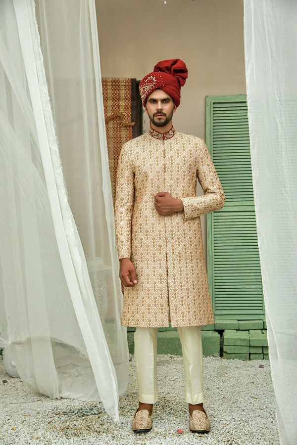 Majestic Rose Gold Embroidered Traditional Sherwani Set