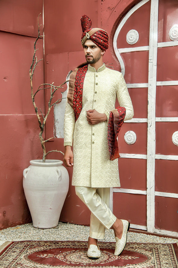 Plush Cream Color Sherwani Set