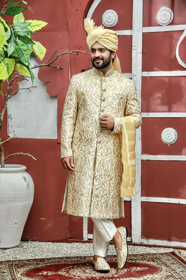 Royal Cream Traditional Royal Motifs Sherwani Set